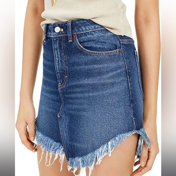 We The Free Frayed Hem Mini Denim Skirt Blue size 28, OB1006434, Indigo - Picture 1 of 7